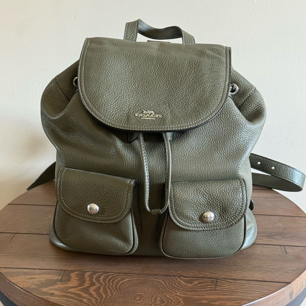 Coach Olive Green Leather Backpack